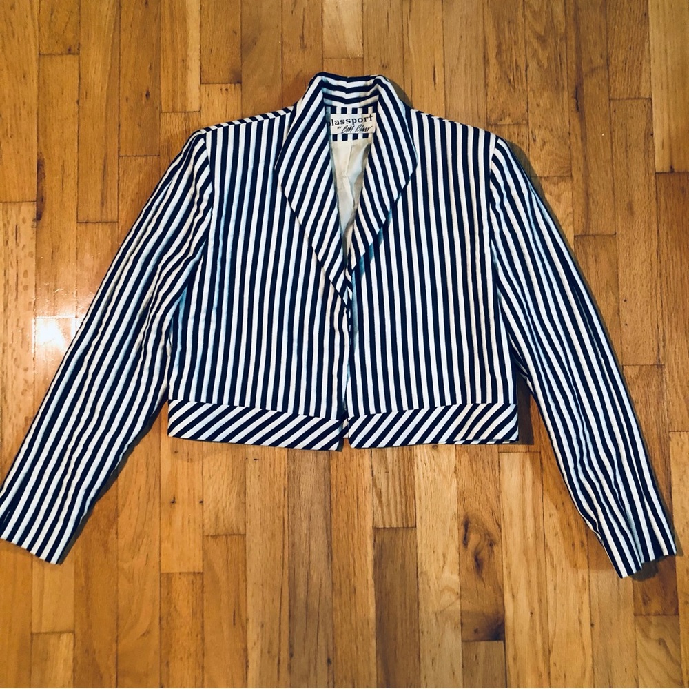 Blassport by Bill Blass Blue and White Striped Blazer